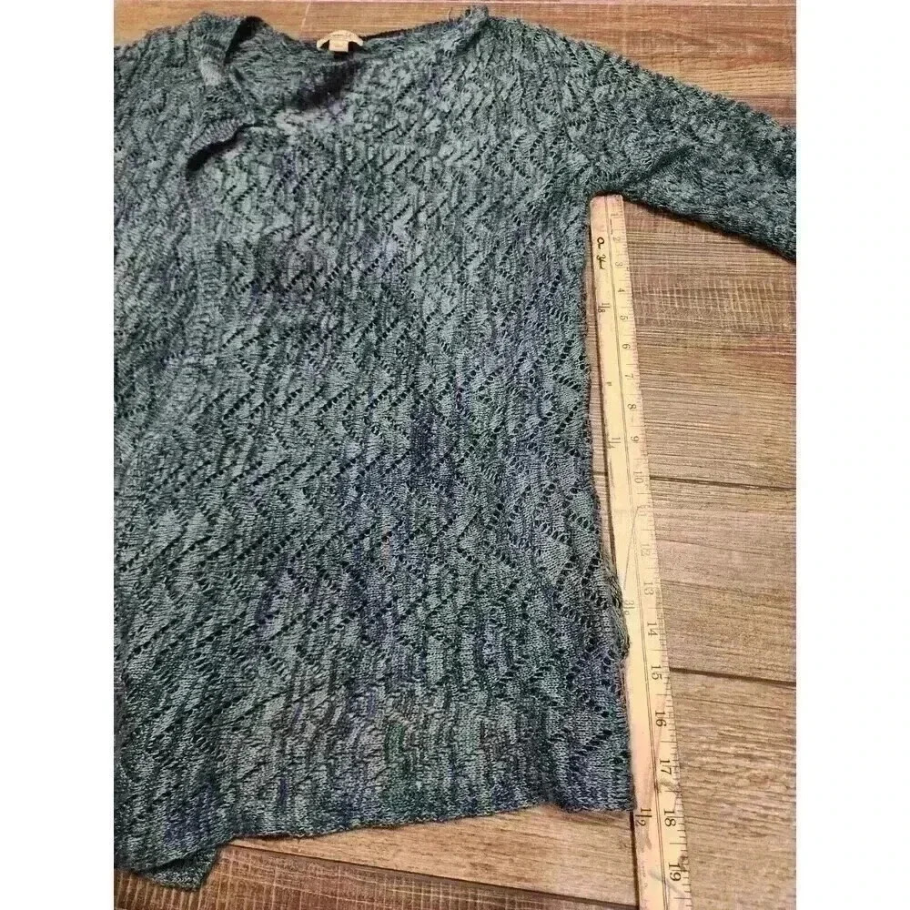 one world womens cardigan size Medium long sleeve open front Blue Teal - Picture 6 of 6